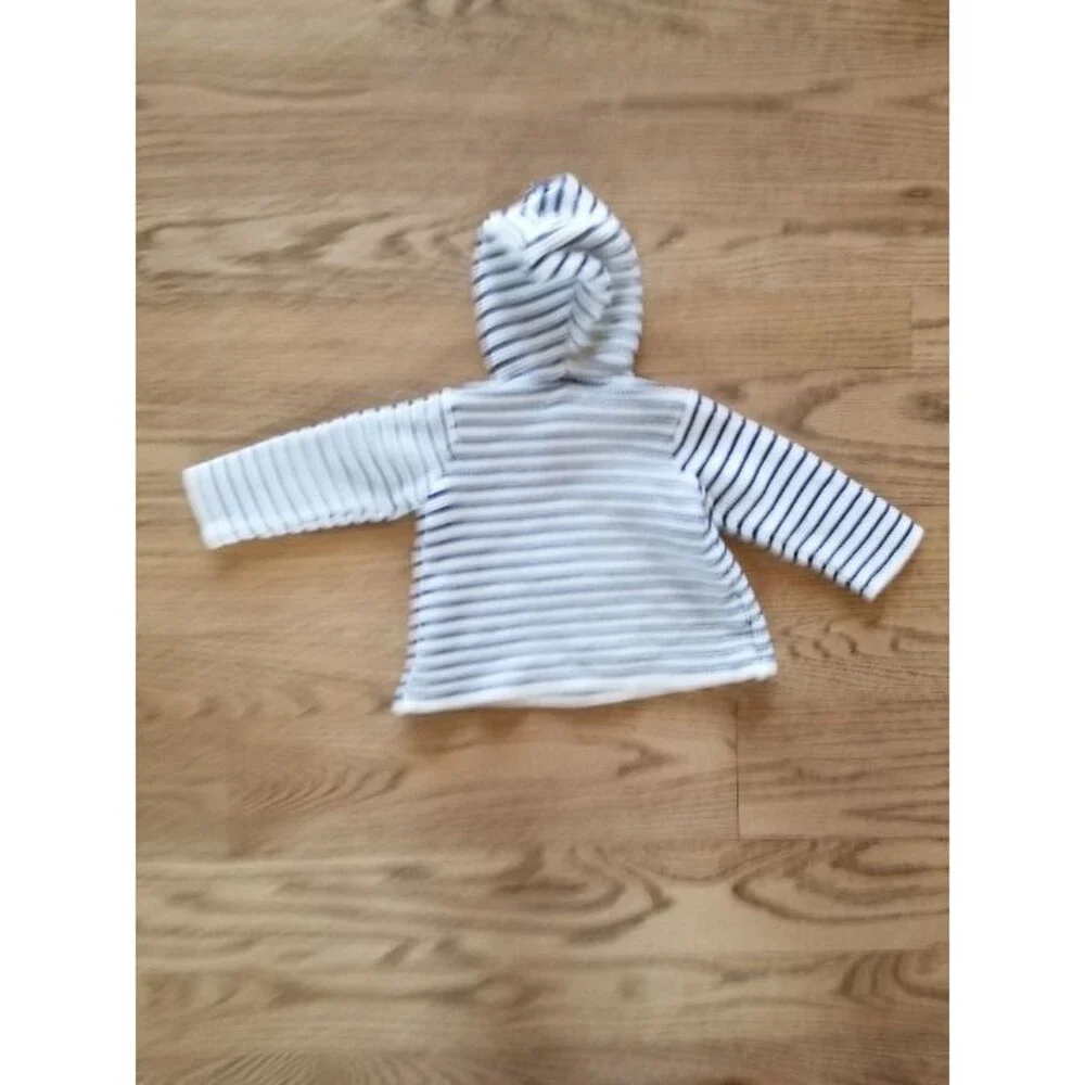 First Impressions 12M Play Striped Hooded Cardigan Navy/White Nautical EUC